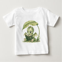 Baby Dragon Reading Under Leaf Storybook Fantasy