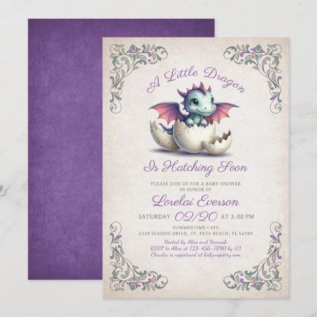 Baby Dragon Shower Invitation (Front/Back)