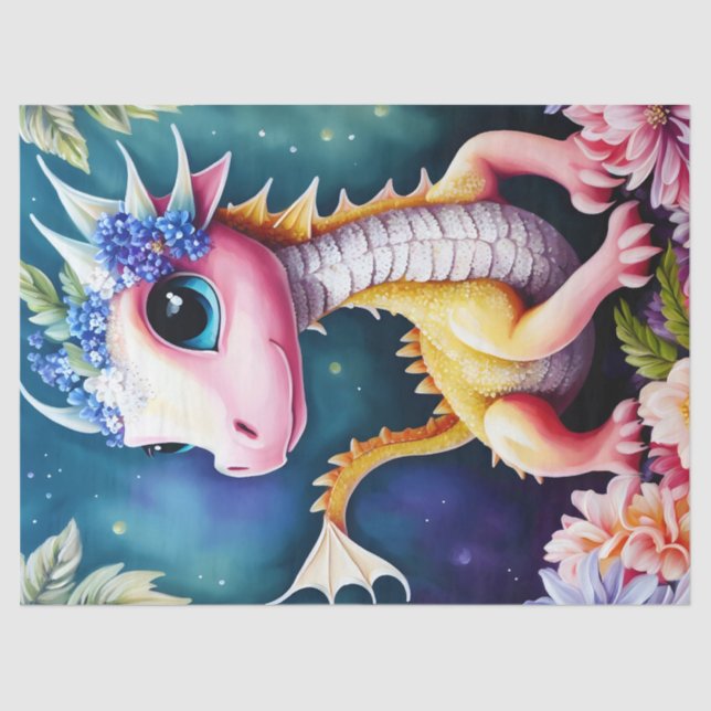 Baby Dragon Space Flowers Art Tissue Paper (Front)