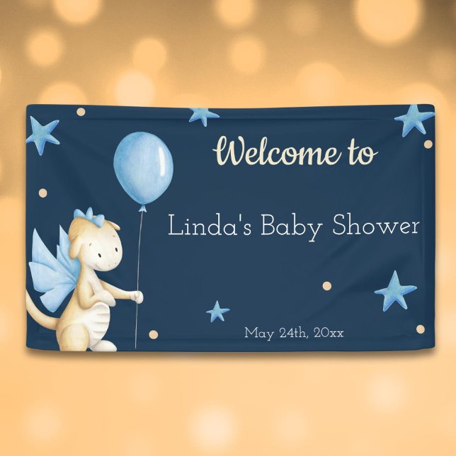 Baby Dragon Welcome to Baby Shower Navy Blue Banner (Creator Uploaded)