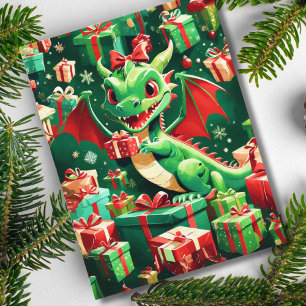 Baby Dragon With All The Christmas Gifts ai Holiday Postcard