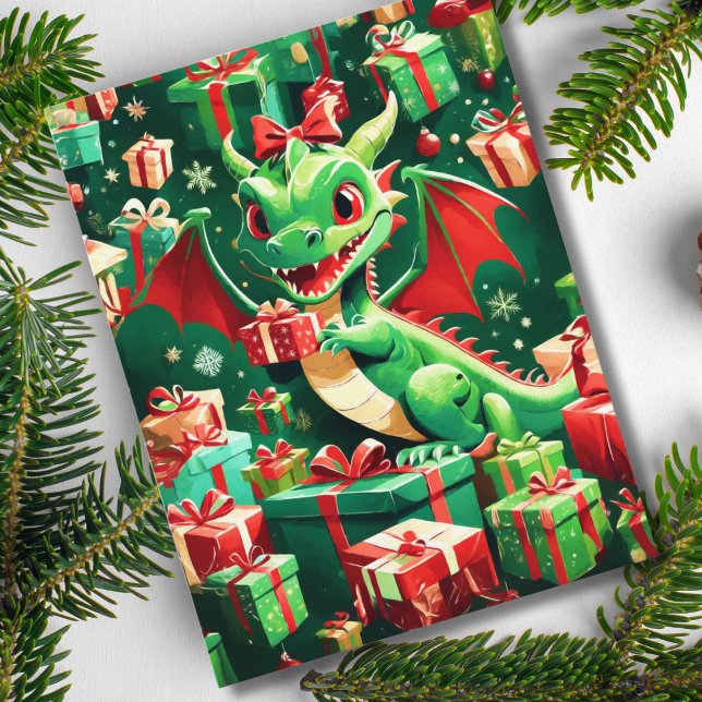 Baby Dragon With All The Christmas Gifts ai Holiday Postcard (Creator Uploaded)