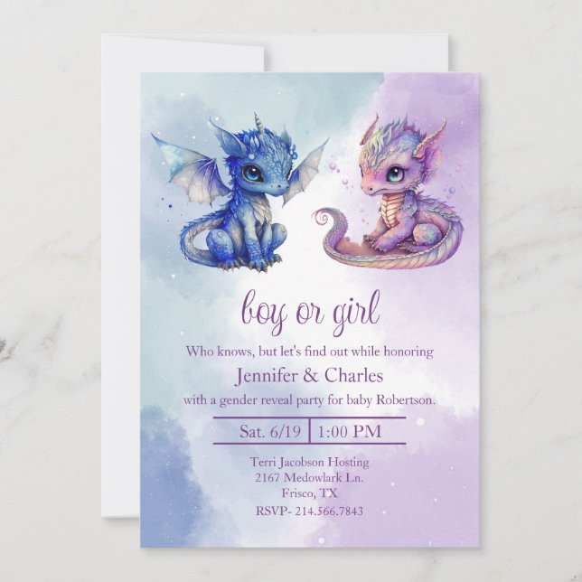 Baby Dragons Gender Reveal Party Invitation (Front)