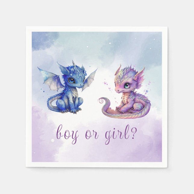 Baby Dragons Gender Reveal Party Napkin (Front)