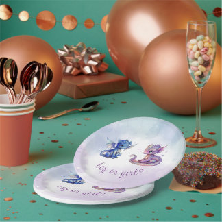 Baby Dragons Gender Reveal Party Paper Plate
