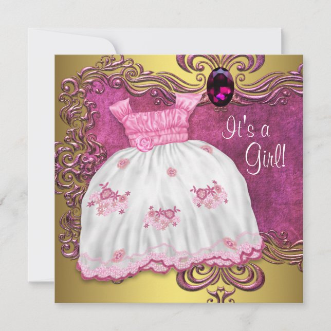 Baby Dress Pink and Gold Baby Shower Invitation (Front)