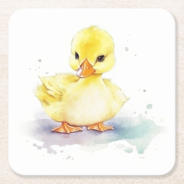 Baby Duck 2 Watercolor Paper Coaster (Front)