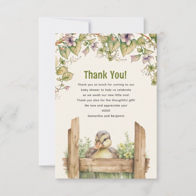 Baby Duck baby shower Thank You Card (Front)
