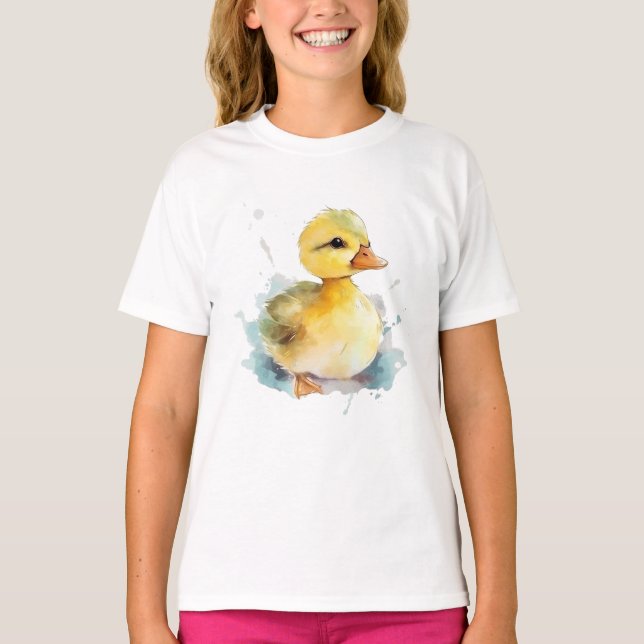 Baby Duck Watercolor Girl's Basic T-shirt (Front)