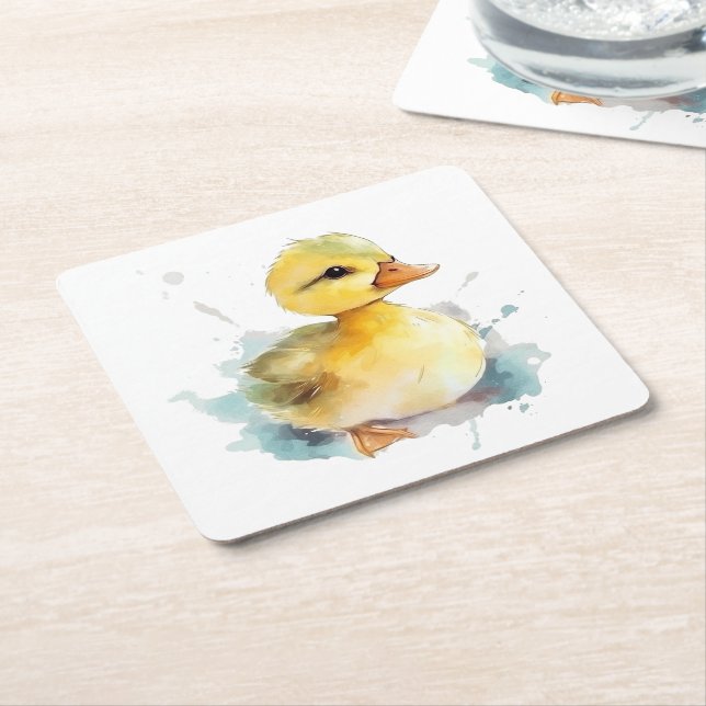 Baby Duck Watercolor Paper Coaster (Angled)