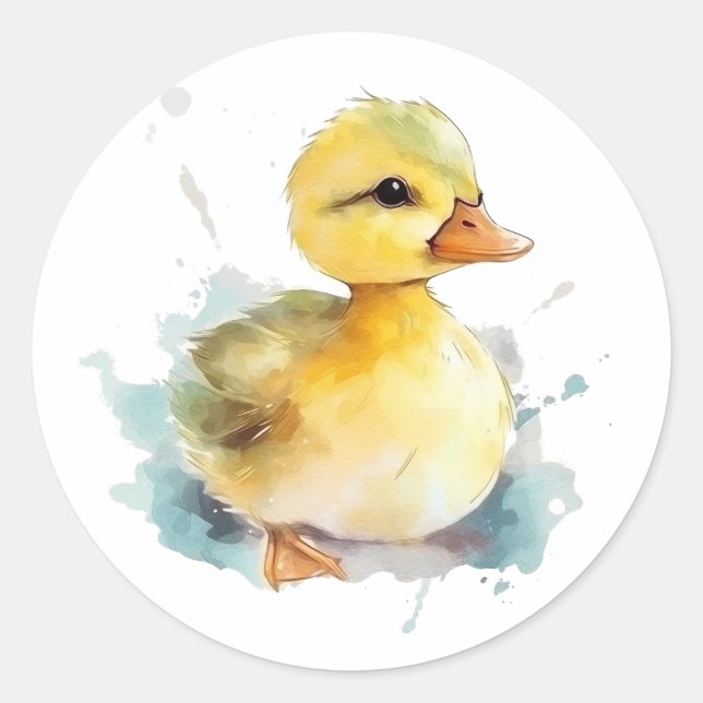 Baby Duck Watercolor Round Sticker (Front)