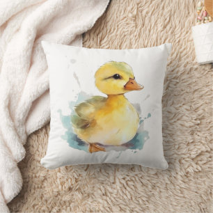 Baby Duck Watercolor Throw Pillow