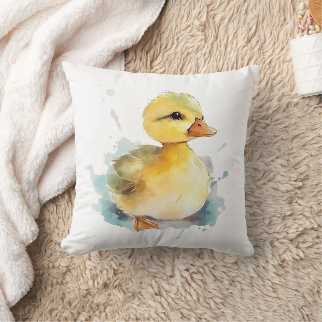 Baby Duck Watercolor Throw Pillow (Blanket)