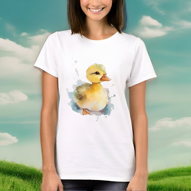 Baby Duck Watercolor Women's T-Shirt (Radiate joy in our whimsical yellow ducky t-shirt. 🦆 #QuirkyChic )