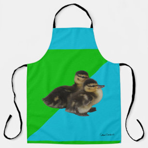 Baby Ducks 1 on Grass Green and Sky Blue Apron
