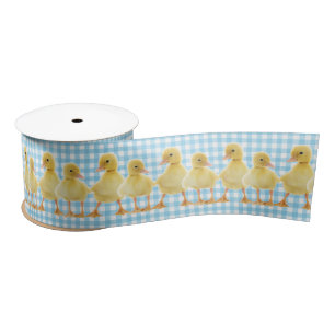 Baby Ducks On Aqua Gingham Satin Ribbon