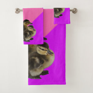 Baby Ducks on Pink Raspberry and Purple Sorbet Bath Towel Set