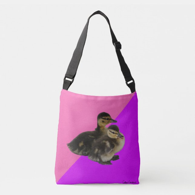 Baby Ducks on Pink Raspberry and Purple Sorbet Crossbody Bag (Front)