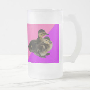 Baby Ducks on Pink Raspberry and Purple Sorbet Frosted Glass Beer Mug