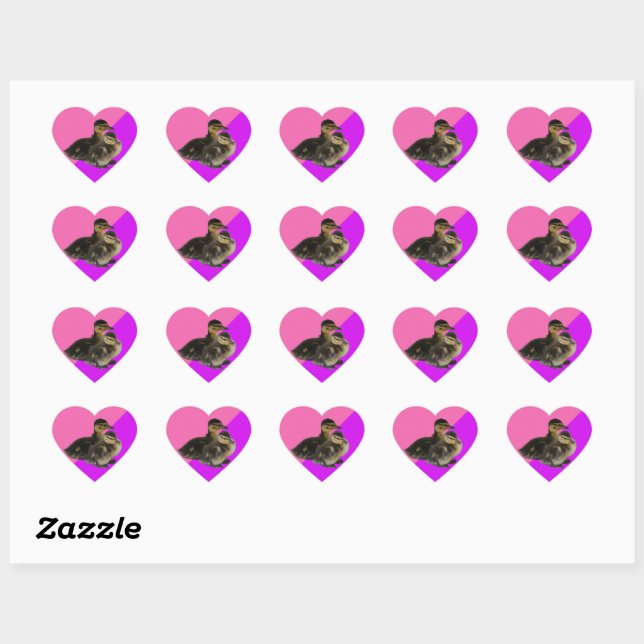 Baby Ducks on Pink Raspberry and Purple Sorbet Heart Sticker (Sheet)