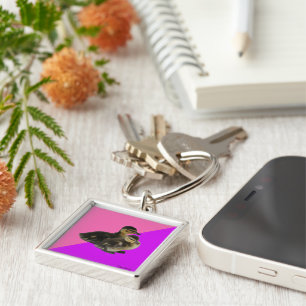 Baby Ducks on Pink Raspberry and Purple Sorbet Key Ring