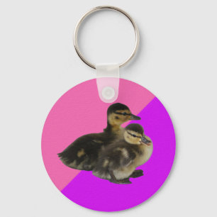 Baby Ducks on Pink Raspberry and Purple Sorbet Key Ring