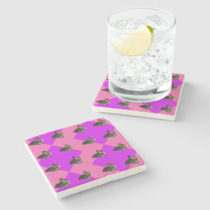 Baby Ducks on Pink Raspberry and Purple Sorbet Pat Stone Coaster