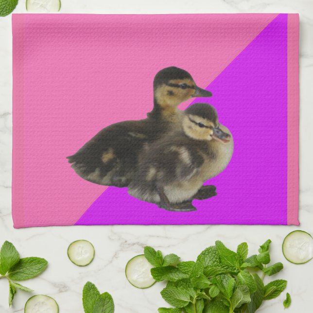 Baby Ducks on Pink Raspberry and Purple Sorbet Tea Towel (Folded)