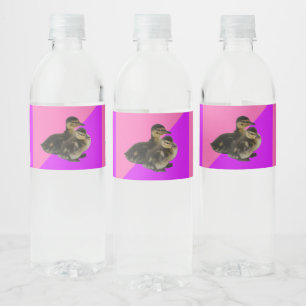 Baby Ducks on Pink Raspberry and Purple Sorbet Water Bottle Label