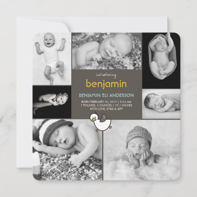 Baby Ducks Photo Collage Boy Birth Announcement (Front)