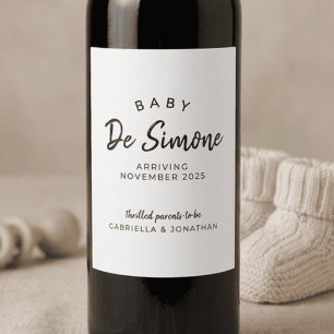 Baby Due Date Reveal Minimalist Wine Label