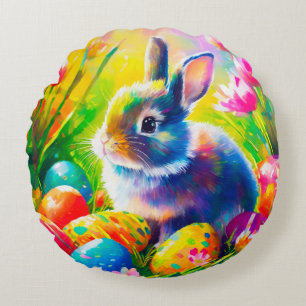 Baby Easter Bunny Painting-91451 Round Cushion