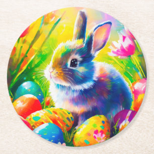 Baby Easter Bunny Painting-91451 Round Paper Coaster