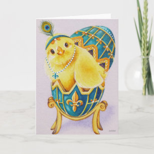 Baby Easter Flapper Chick Blue Egg Watercolor Art Card