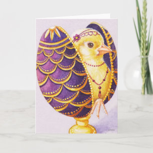 Baby Easter Flapper Chick Purple Egg Watercolor Card