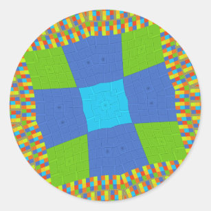 Baby eco green Chequered Blue cyan Classic Round Sticker