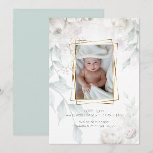 Baby Elegant Alabaster White Peonies Invitation
