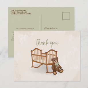 Baby Elegant Vintage Thank You Cute Teddy Bear Postcard