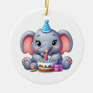 Baby Elephant 1st Birthday Ceramic Tree Decoration