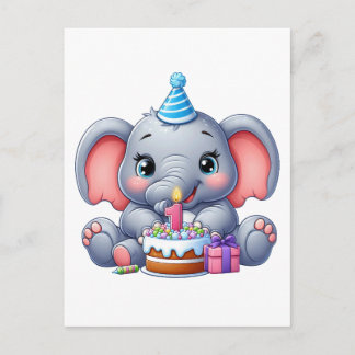 Baby Elephant 1st Birthday Invitation Postcard