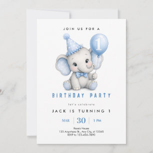 Baby Elephant 1st Birthday Invite