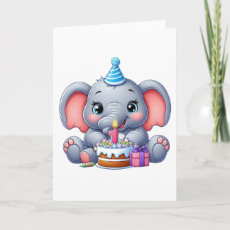 Baby Elephant 1st Birthday Thank You Card