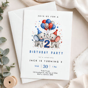 Baby Elephant 2nd Birthday Party Invitation