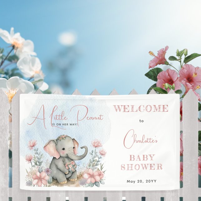 Baby Elephant A Little Peanut Girl Floral Shower Banner (Creator Uploaded)
