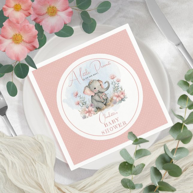 Baby Elephant A Little Peanut Girl Floral Shower Napkin (Creator Uploaded)