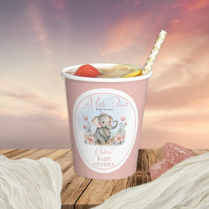 Baby Elephant A Little Peanut Girl Floral Shower Paper Cups