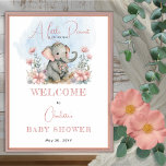 Baby Elephant A Little Peanut Girl Floral Shower Poster<br><div class="desc">Sweet baby elephant nestled cosily among the flowers "A Little Peanut Is On Her Way" Baby Shower design.</div>