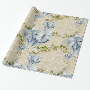 Baby Elephant Africa Savanna Wild Animals grey Wrapping Paper