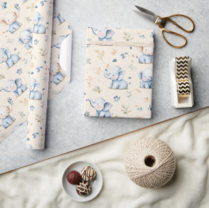 Baby elephant and baby gift wrapping paper