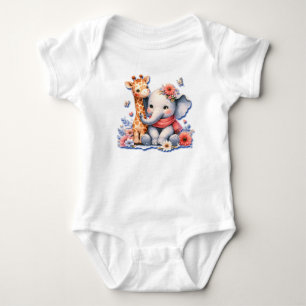 Baby Elephant and Baby Giraffe Besties Bodysuit